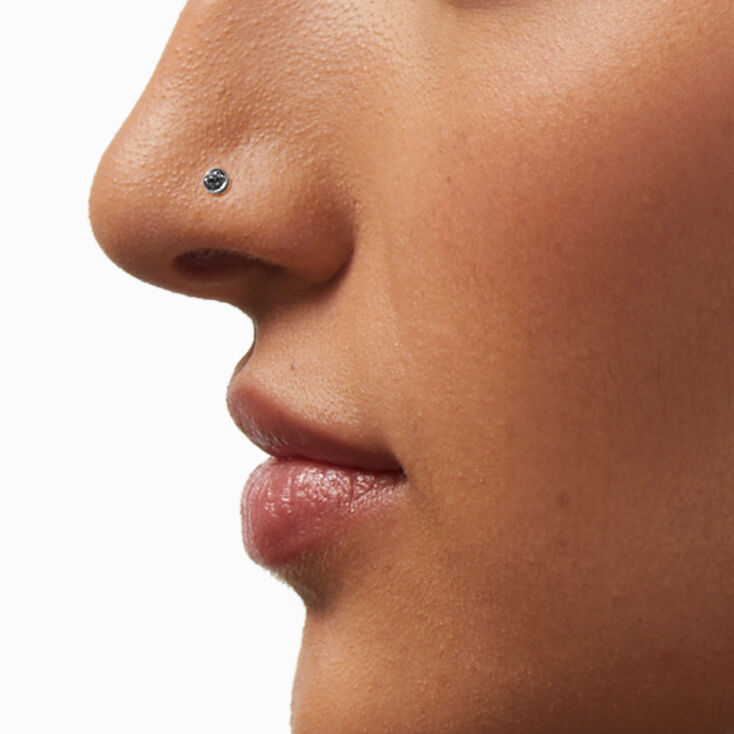 20G Silver-tone Stainless Steel Cubic Zirconia Nose Studs - 6 Pack,