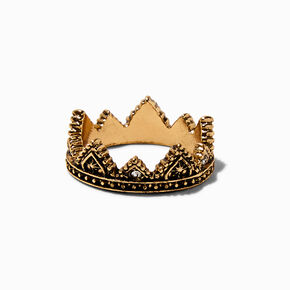 Antiqued Gold-tone Crown Ring ,