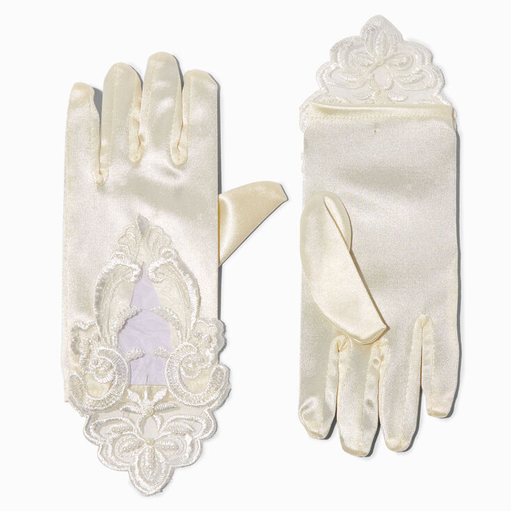 Claire&#39;s Club Special Occasion White Satin Embroidered Gloves - 1 Pair,