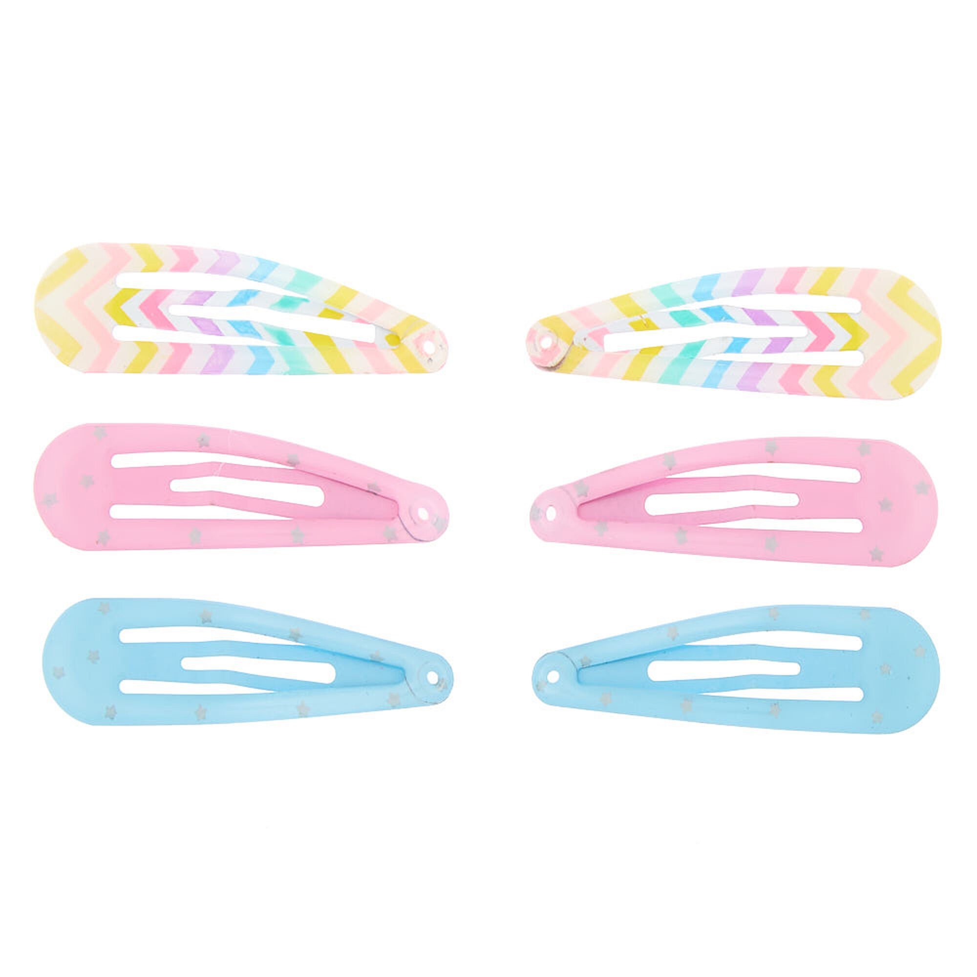 View Claires Club Pastel Pattern Snap Hair Clips 6 Pack information