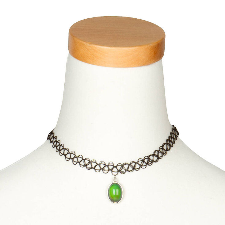 Oval Mood Pendant Tattoo Choker Necklace - Black,