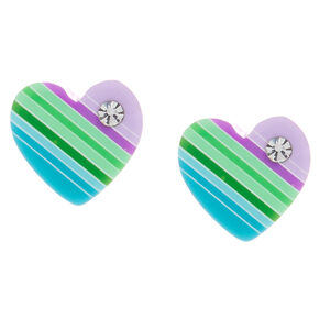 Earrings Womens S Claire Sterling Silver Pastel Striped Heart Stud Earrings