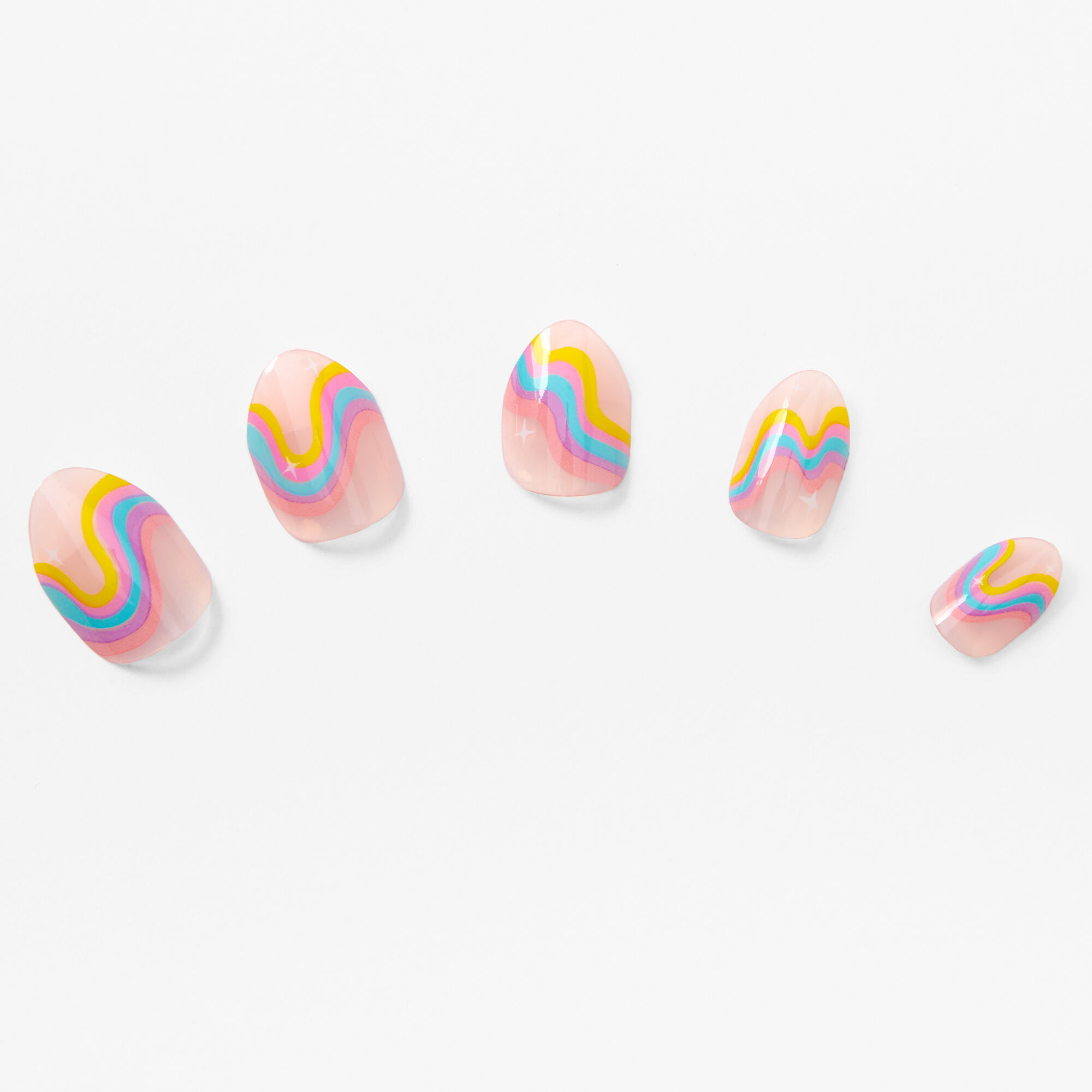 Rainbow Squiggle Clear Stiletto Press On Vegan Faux Nail Set - 24 Pack,
