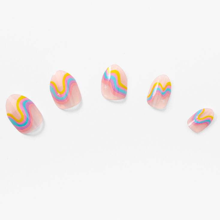 Rainbow Squiggle Clear Stiletto Press On Vegan Faux Nail Set - 24 Pack,