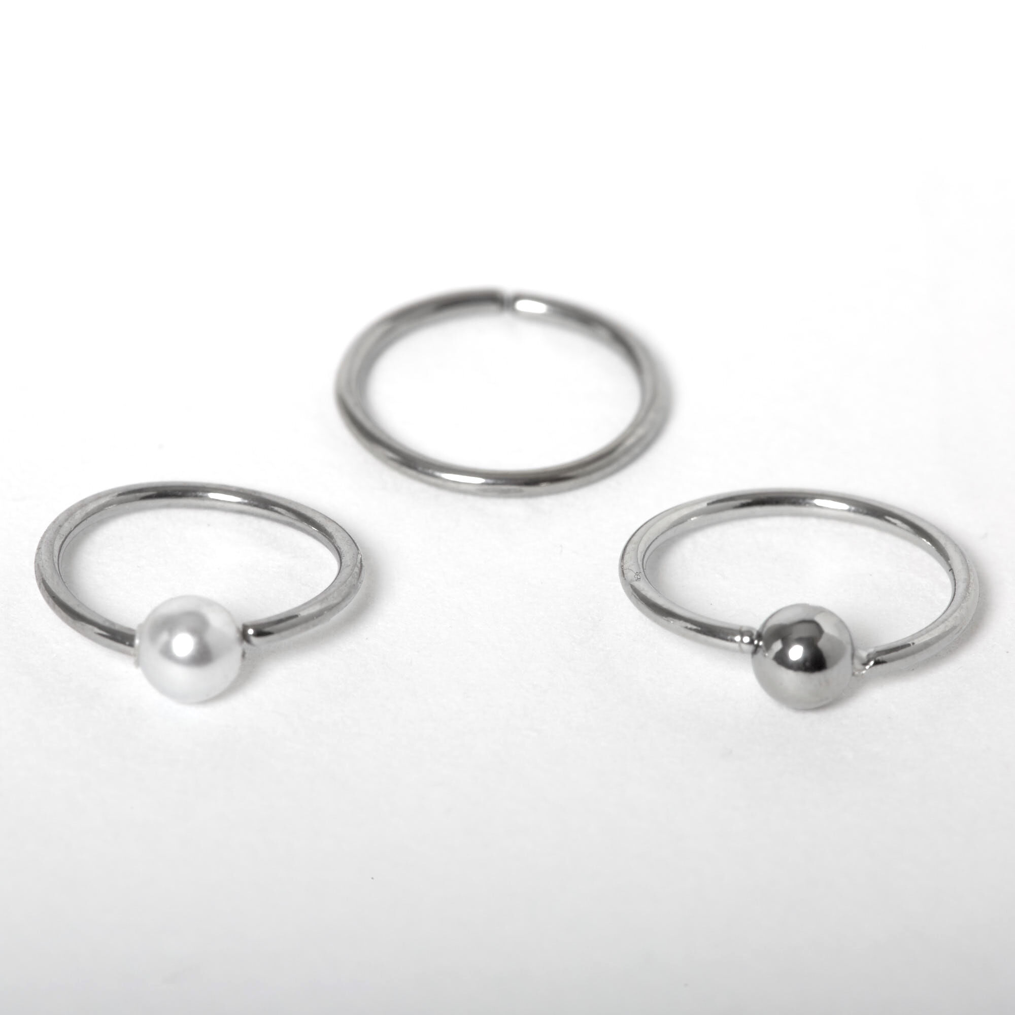 Silver 20G Beaded Nose Rings - 3 Pack,