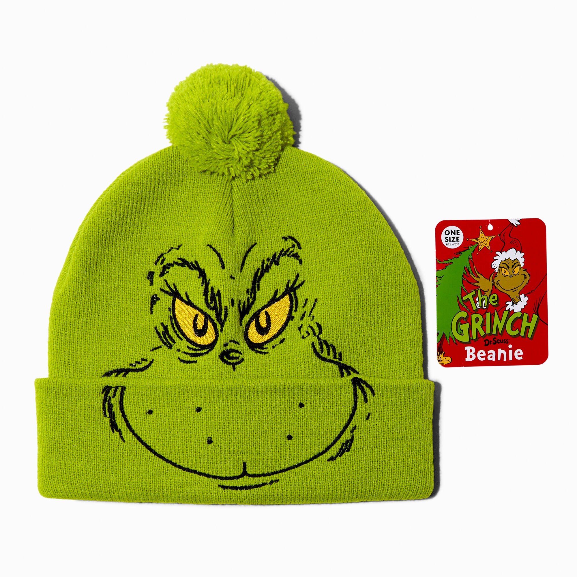 View Claires Dr Seuss The Grinch Embroidered Beanie Hat information