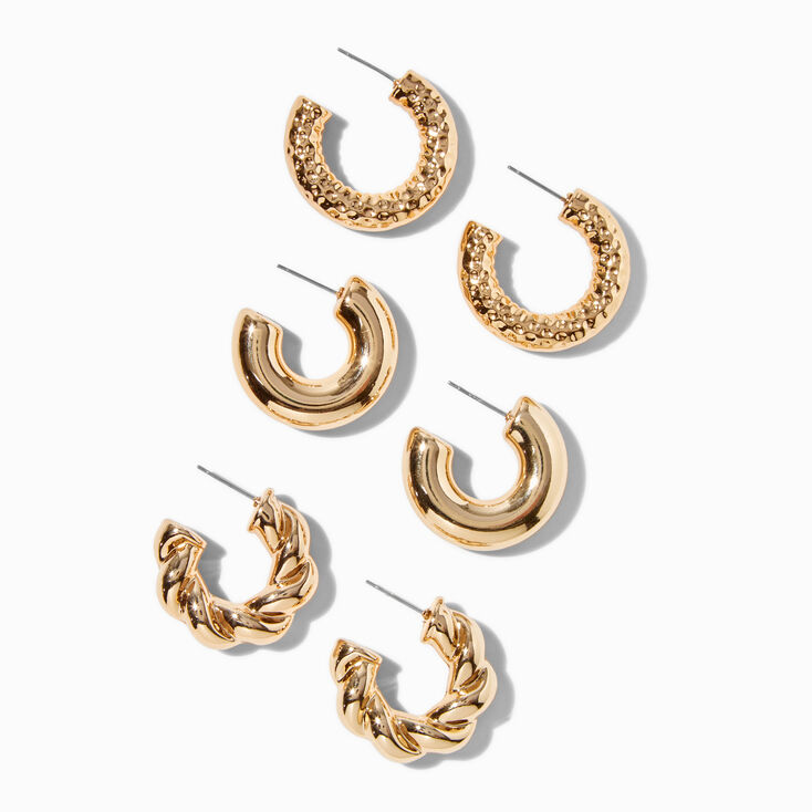 Gold-tone Textured Hoop Earrings - 3 Pack,