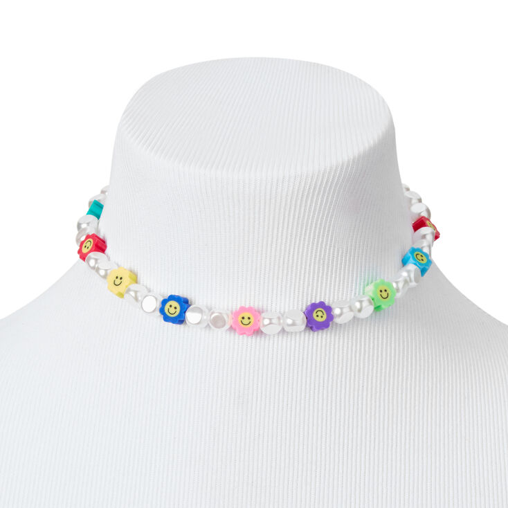 Pearl Daisy Happy Face Choker &amp; Huggie Hoops Set &#40;2 Pack&#41;,