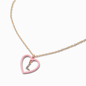 Pink Heart Initial Pendant Necklace - L,