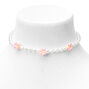 Pink Hibiscus Flower Beaded Pearl Choker Necklace,