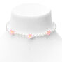 Pink Hibiscus Flower Beaded Pearl Choker Necklace,