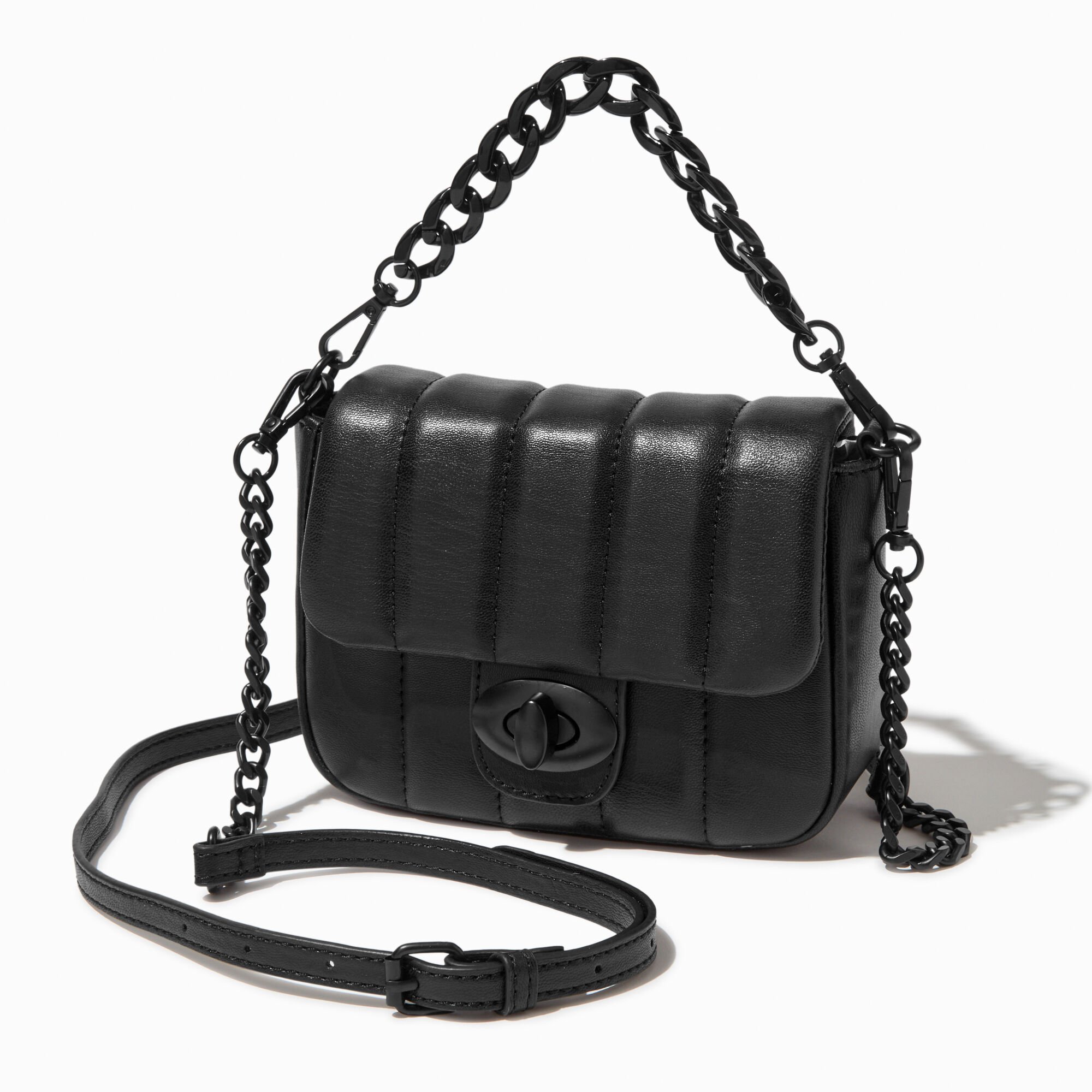 View Claires Chunky Chain Dual Strap Crossbody Bag Black information