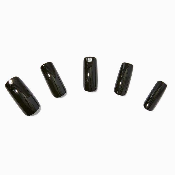 Black Blind Long Square Vegan Faux Nail Set - 24 Pack,
