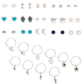 Silver Celestial Hamsa Mixed Earring Set - Turquoise, 20 Pack,