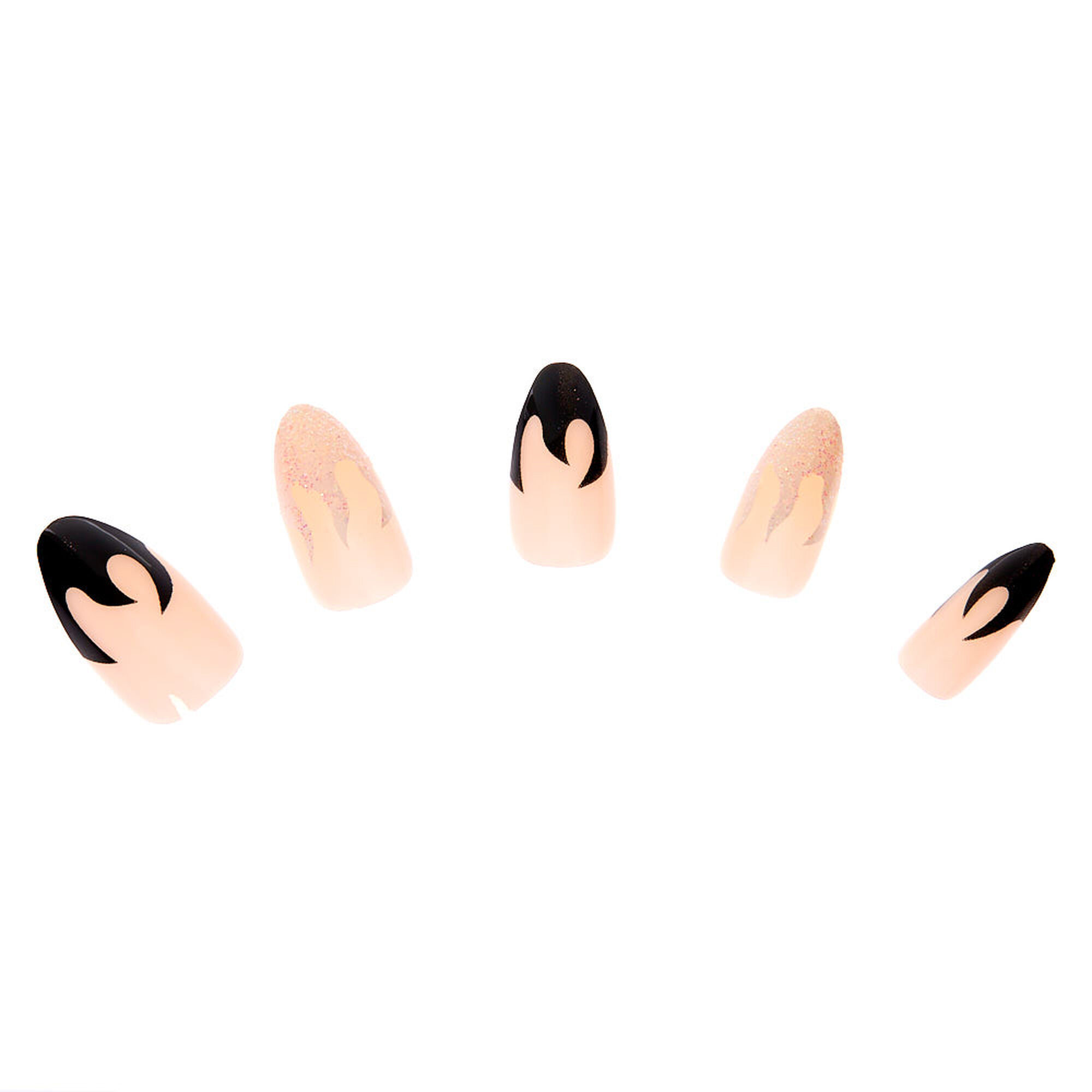 Black & White Flames Stiletto Faux Nail Set - 24 Pack,