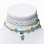 White Tattoo &amp; Green Mushroom Beaded Choker Necklaces - 2 Pack,