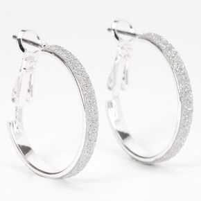Silver-tone 20mm Thin Glitter Hoop Earrings,