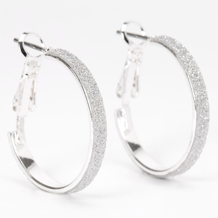 Silver-tone 20mm Thin Glitter Hoop Earrings,