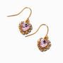 Pink Crystal Heart 0.5&quot; Gold-tone Drop Earrings,