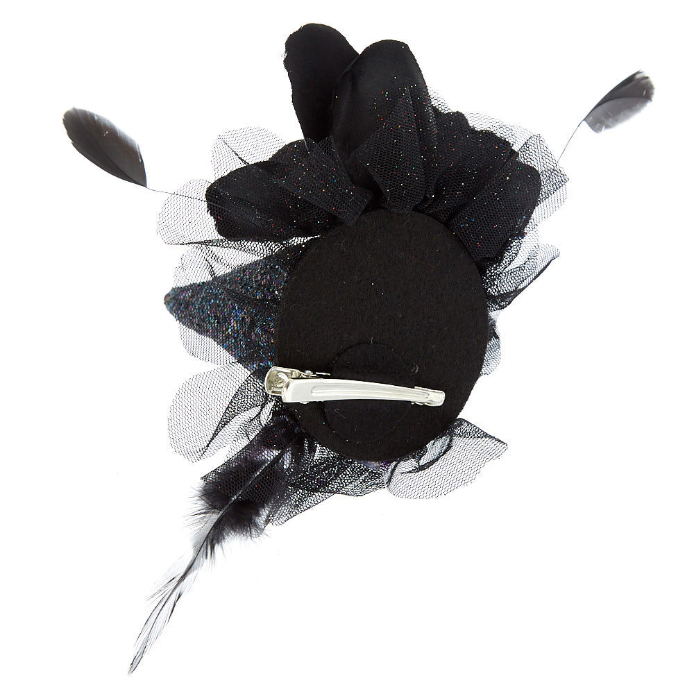 Glitter Witch Hat Hair Clip Fascinator - Black,