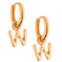 Gold 10MM Initial Huggie Hoop Earrings - W,