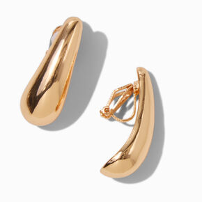 Gold-tone Large Bean 1&quot; Clip-On Drop Earrings,