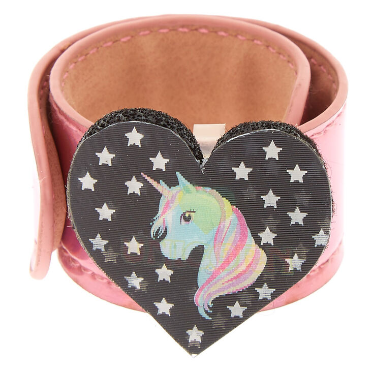 Bracelet enrouleur c&oelig;ur et licorne holographique rose,