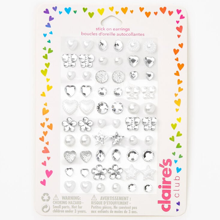Claire&#39;s Club Special Occasion Stick On Earrings - Silver, 30 Pack,