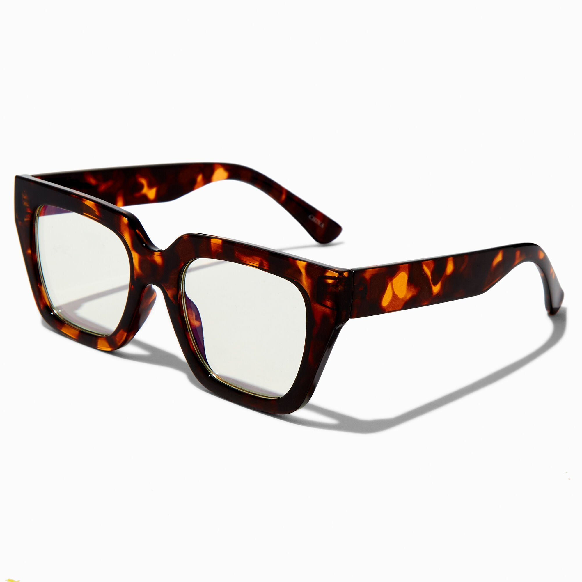 Solar Blue Light Reducing Oversized Tortoiseshell Rectangular Clear Lens Frames,