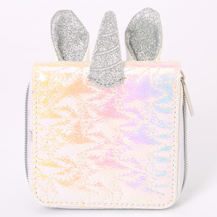 Claire's Mini porte-monnaie à zip licorne matelassé irisé - Blanc