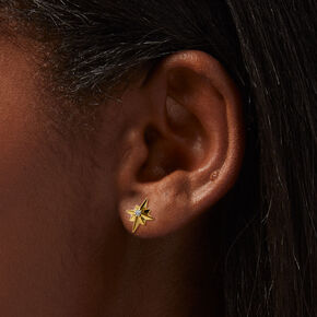 Gold-tone Stainless Steel Crystal Star Stud Earrings,