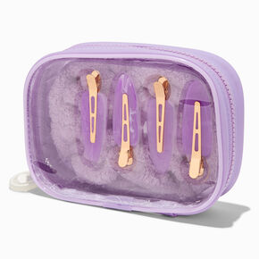 Purple Scrunchie &amp; No-Crease Hair Clip Makeup Bag Set,