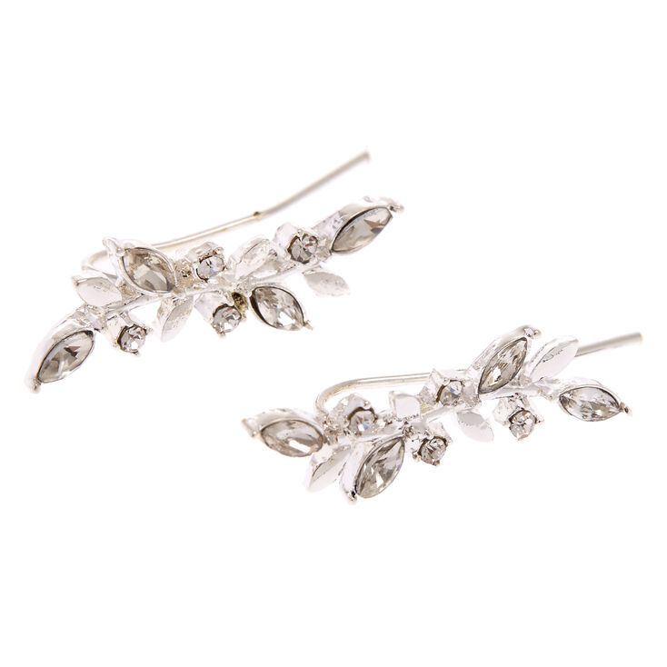 Silver Embellished Vine Leaf Ear Crawlers,