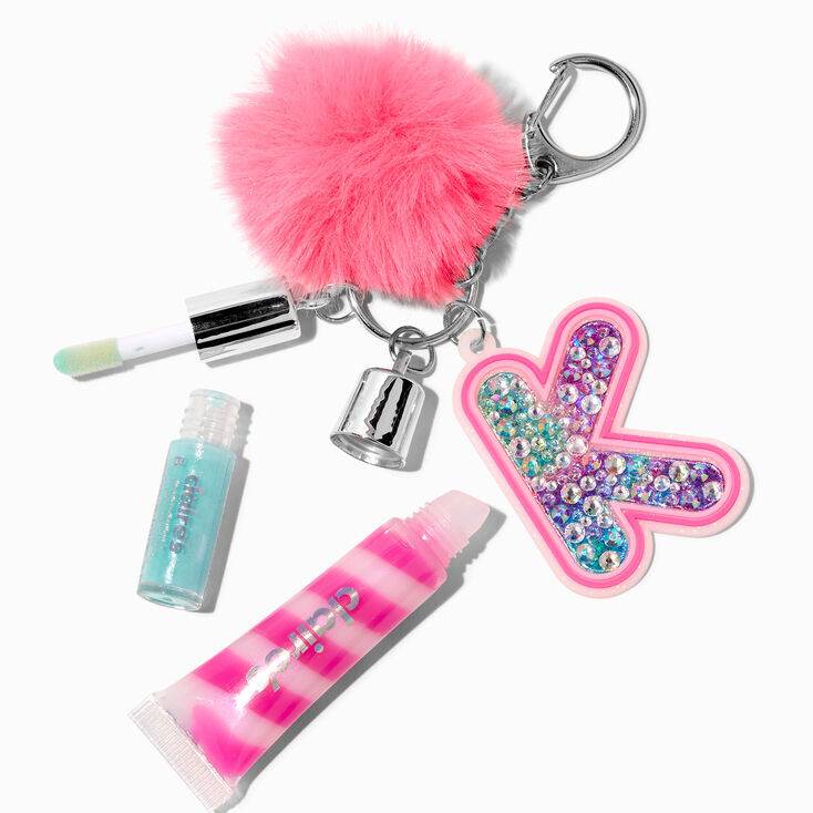 Initial Hot Pink Lip Gloss Keychain - K,