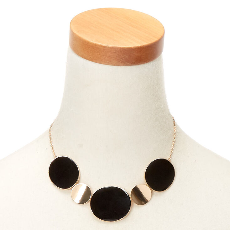Gold Enamel Disc Statement Necklace - Black,