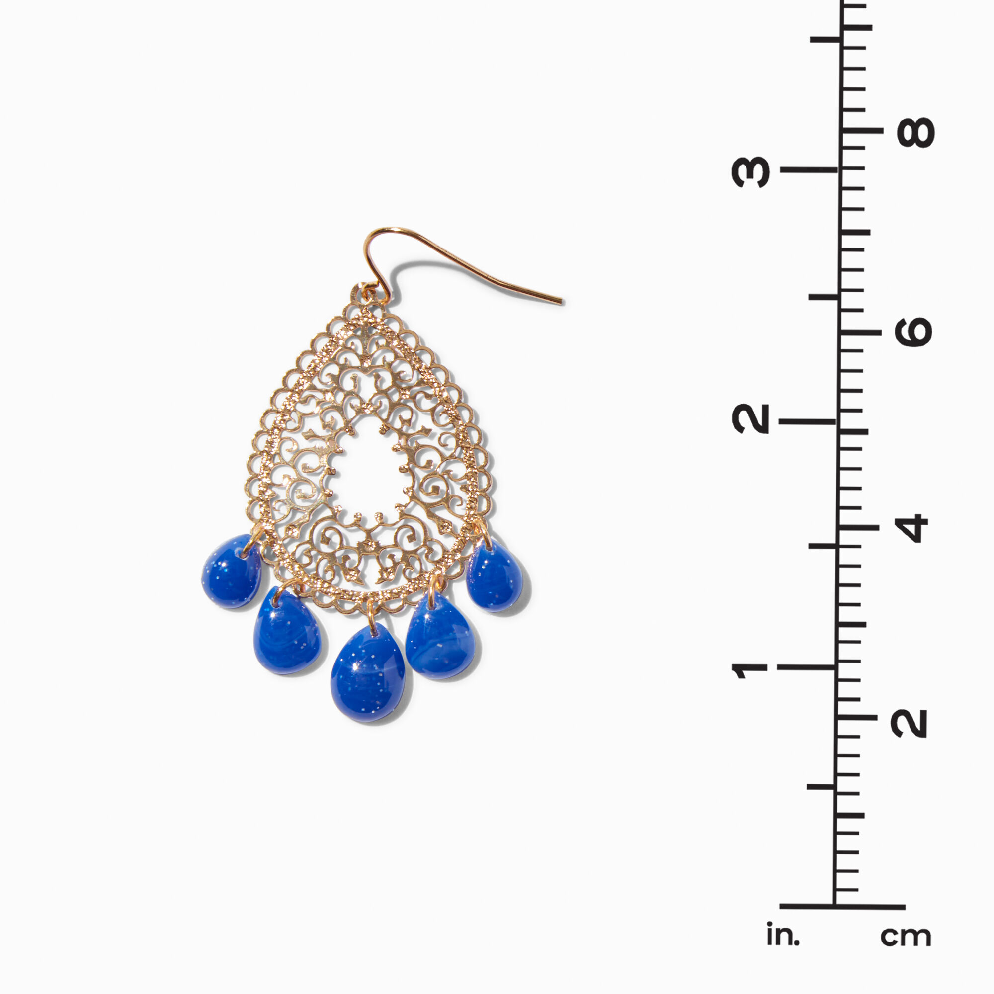 Blue Lapis Gold-tone Filigree Teardrop 2" Drop Earrings ,