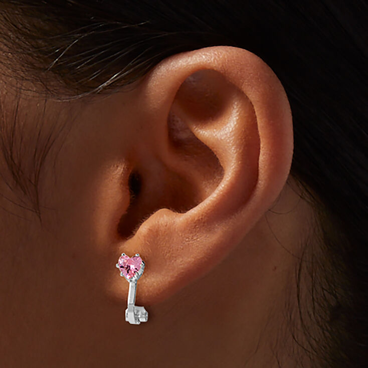Clous d&rsquo;oreilles &agrave; clip en zircon cubique c&oelig;ur rose,