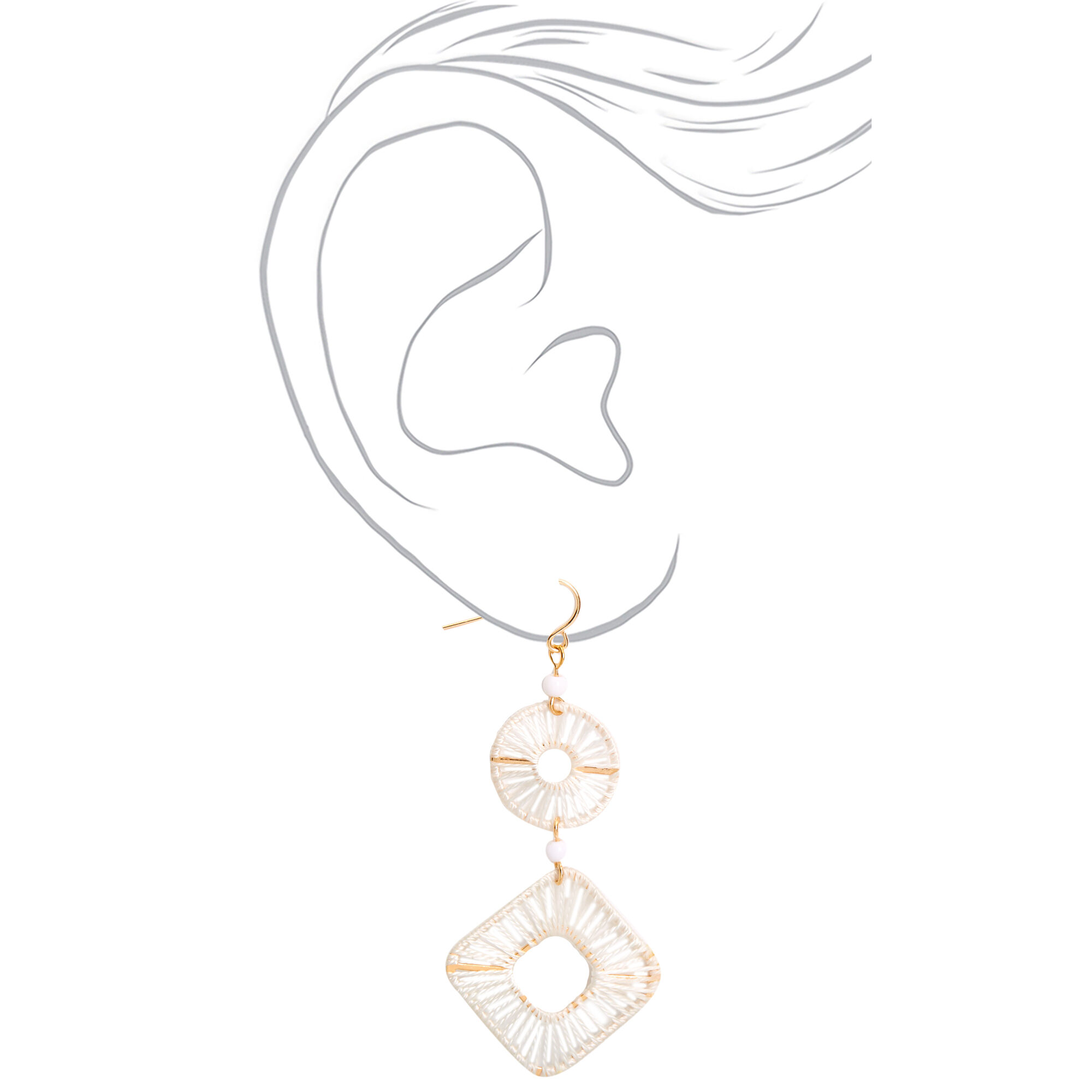 Gold 2.5" Threaded Geometric Drop Earrings - White,