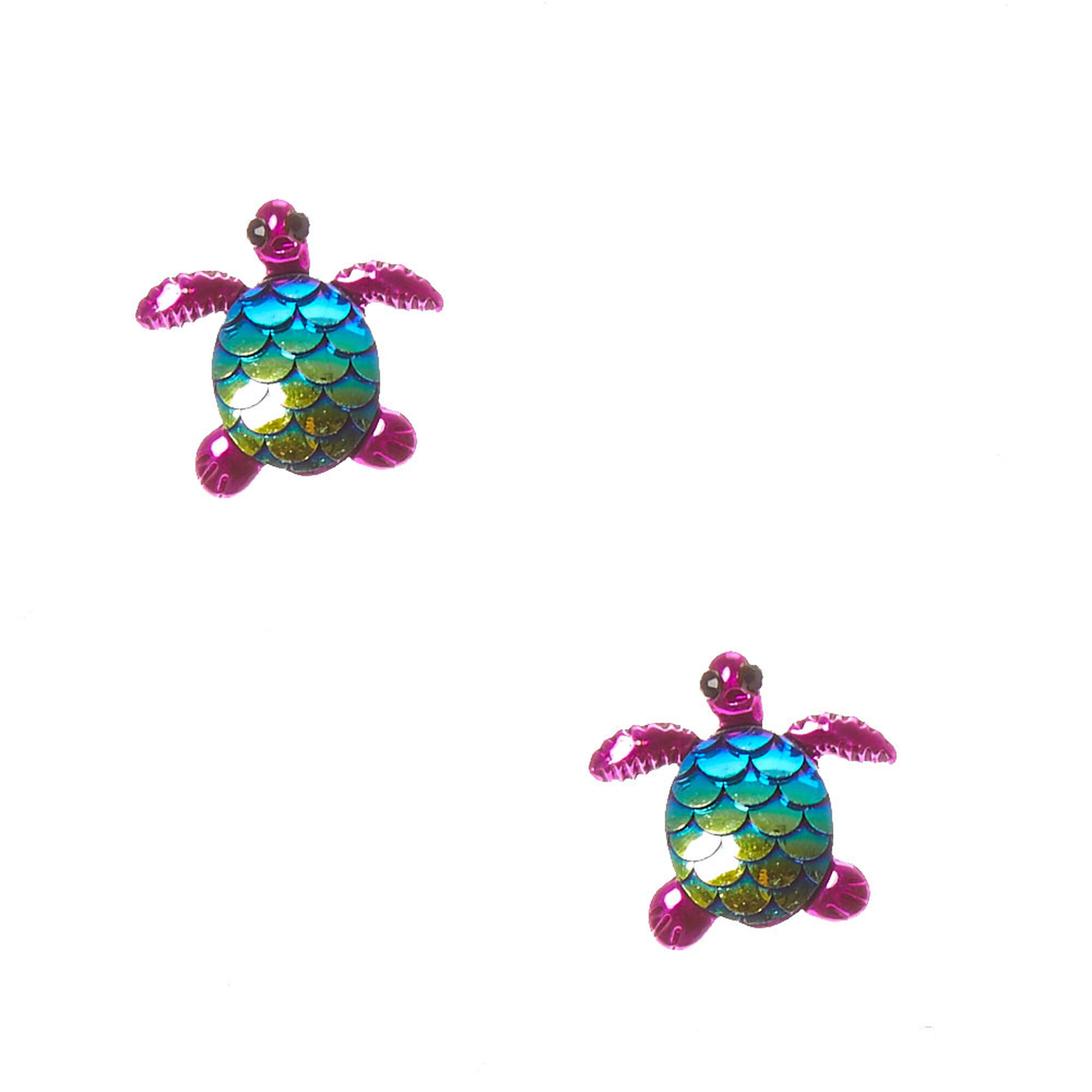 View Claires Holographic Turtle Stud Earrings Pink information