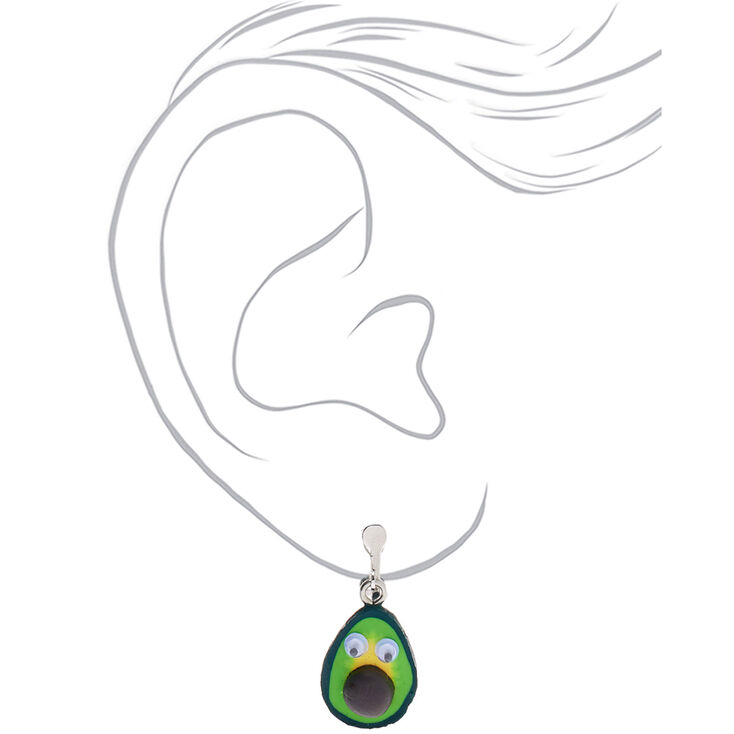 Silver 1&quot; Avocado Clip On Drop Earrings - Green,