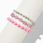 Pink Bead &amp; Flower Stretch Bracelets - 3 Pack,
