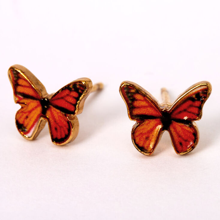 18k Gold Plated Monarch Butterfly Stud Earrings,