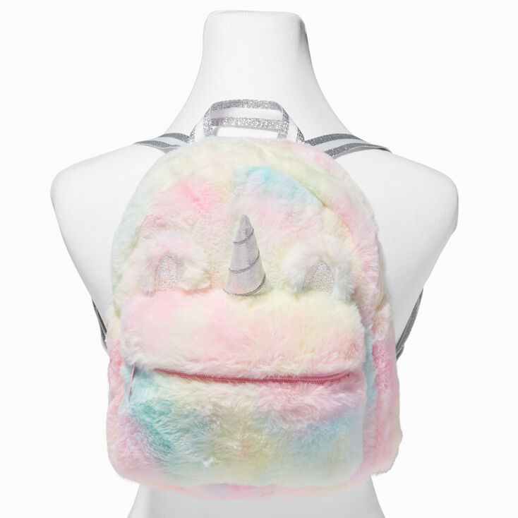 Mini sac &agrave; dos en fausse fourrure licorne tie-dye pastel,