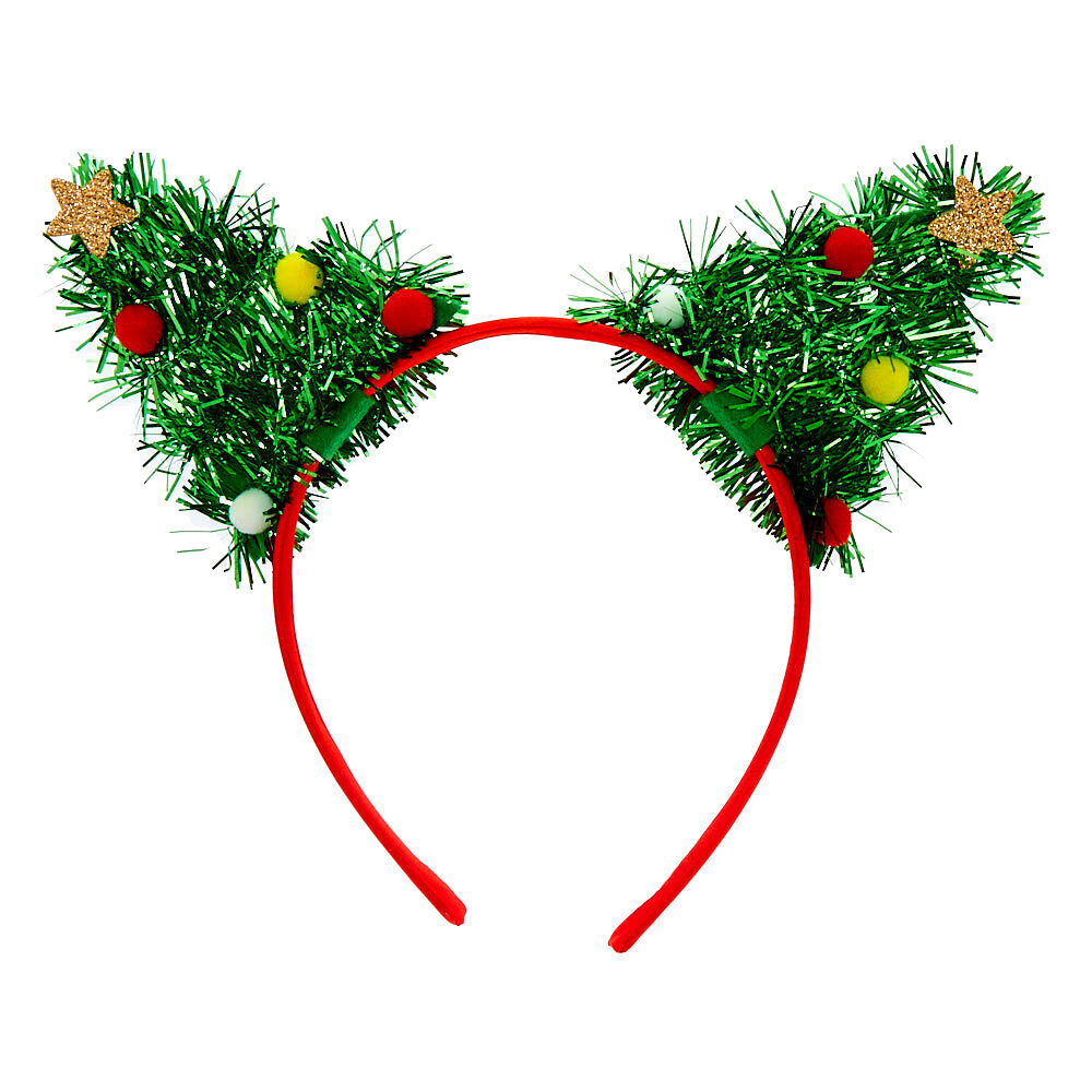 Serre-tête oreilles de chat sapin de Noël à guirlande,
