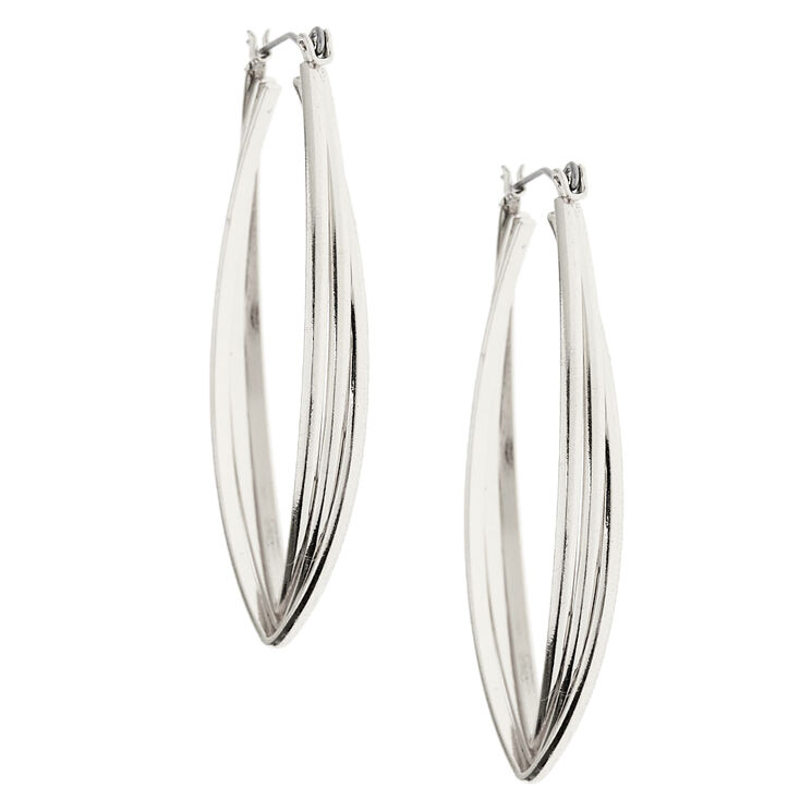 Silver 50MM Twisted Oval Hoop Earrings,
