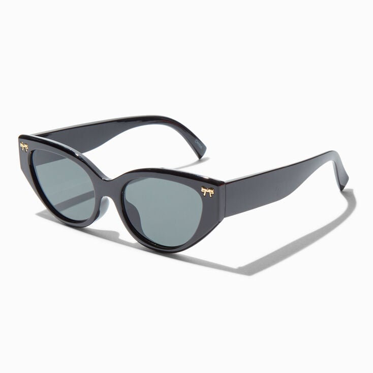 Gold Bow Studded Black Retro Sunglasses,