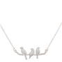 Silver Birds On Tree Branch Pendant Necklace,