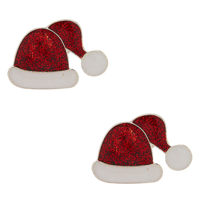 Clous d&rsquo;oreille &agrave; paillettes rouges motif bonnet du P&egrave;re No&euml;l,