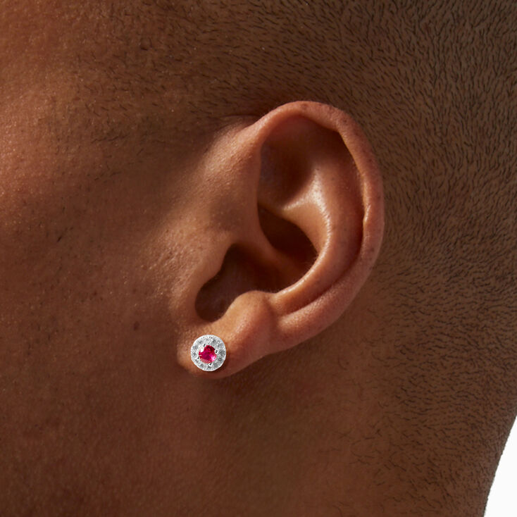 Sterling Silver 8MM Cubic Zirconia Ruby Halo Stud Earrings,