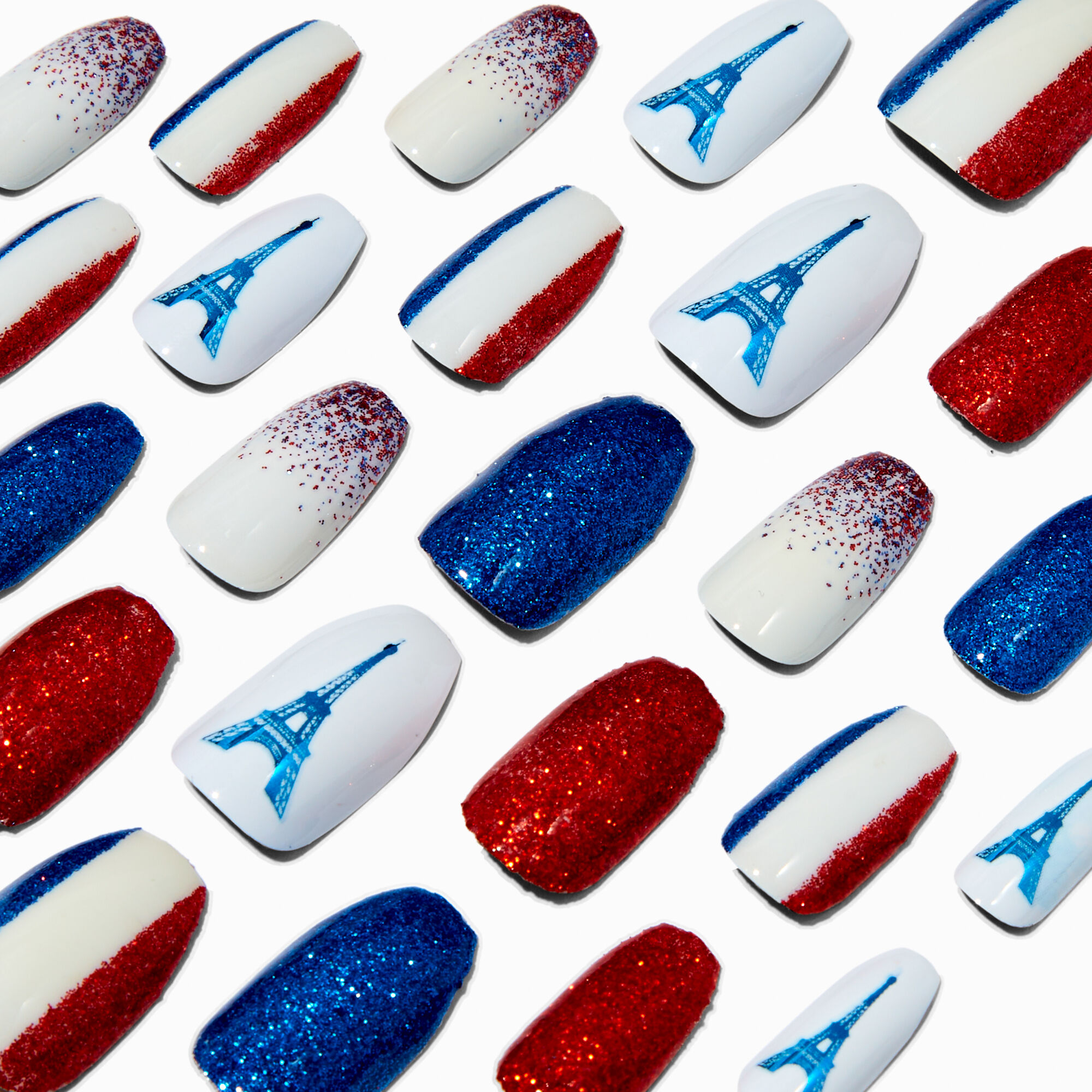 View Claires Bastille Day French Flag Squareletto Press On Faux Nail Set 24 Pack Red information